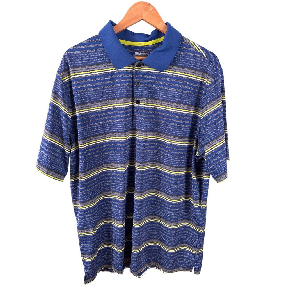 Nike Golf Men's Size XL Blue Striped Tour Performance Dri-Fit Short Sleeve Shirt